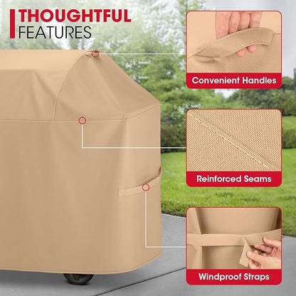 Unicook 70 Inch Grill Cover for Outdoor Grill, Heavy Duty Large BBQ Cover with Handles and Straps, Compatible with Weber Charbroil Nexgrill Kenmore Grills etc, All Weather Protection, Light Brown