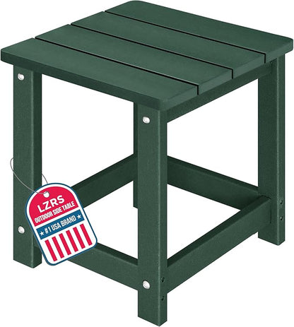 LZRS Square Patio Side Table, Heavy Duty HDPE Outdoor End Table with Wood Texture, Weatherproof Composite Table for Adirondack Chairs, Deck, Pool, Indoor/Outdoor, No Peeling or Cracking(Dark Green)