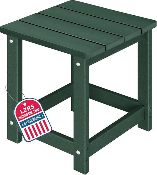 LZRS Square Patio Side Table, Heavy Duty HDPE Outdoor End Table with Wood Texture, Weatherproof Composite Table for Adirondack Chairs, Deck, Pool, Indoor/Outdoor, No Peeling or Cracking(Dark Green)