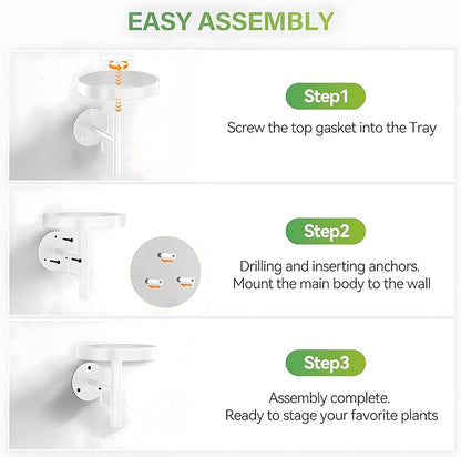 DELLAN Wall Plant Holder, 3 Pack Metal Wall Planters Stand Floating Shelves for Indoor Plants, Window Sill Plant Decor for Bedroom, Bathroom, Living Room, Home, Office, All White