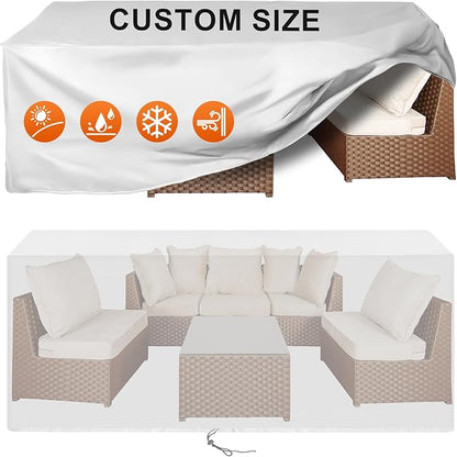 Patio Furniture Cover Rectangle 60"(L) x 44"(W) x 30"(H), Custom Heavy Duty 420D Waterproof Outdoor Cover with Drawstring & Buckles for Table Chair Garden, Silver