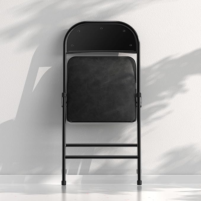 Nazhura 4 Pack Folding Chairs with Padded Vinyl Cushion Chairs with Comfortable Cushion and Durable Steel Frame for Home and Office, for Indoor and Outdoor Events (Black, Vinyl)