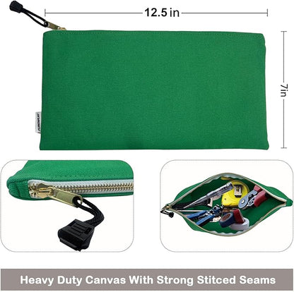 Canvas Tool Bag Zipper Pouch - 6 Pack Heavy Duty Tools Utility Pouches, Multipurpose Storage Organizer Tote Bags with Dependable Metal Zippers, 12.5 x 7-Inch, Olive/Orange/Blue/Yellow/White/Black