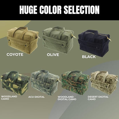 ARMYU Heavy Duty Small Tool Bag Tactical Cotton Canvas Mechanics Bag, 11" x 7" x 6", Olive - Brass Zipper