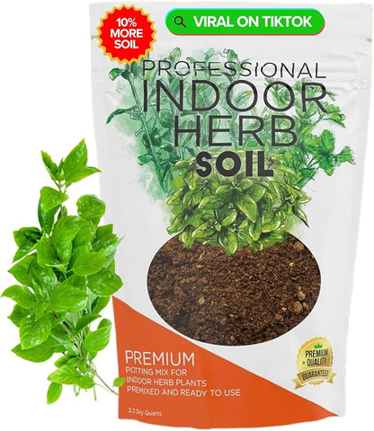 Professional Indoor Herb Soil Mix Large 2.2 Quarts Ready to Use, Premium Potting Soil for Basil Mint Rosemary Thyme Parsley, Peat Moss Coco Coir Perlite Dolomite Indoor Garden Soil Made in USA