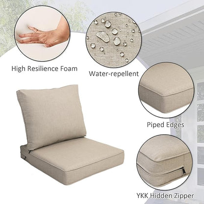 COZYVIDA Outdoor/Indoor 24x27.5 inch Deep Seat Patio Cushions Set of 2 Resilient Foam Filling Water Repellent Stain-Resistant UV Resistant Weather Resistant Patio Cushions Putty