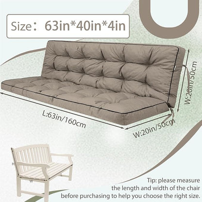 2/3 Seater Swing Replacement Cushion, Waterproof Porch Swing Cushions with Backrest, Thickened Bench Cushions for Outdoor Furniture, for Outdoor Patio Swing (Khaki, 63 * 40in)