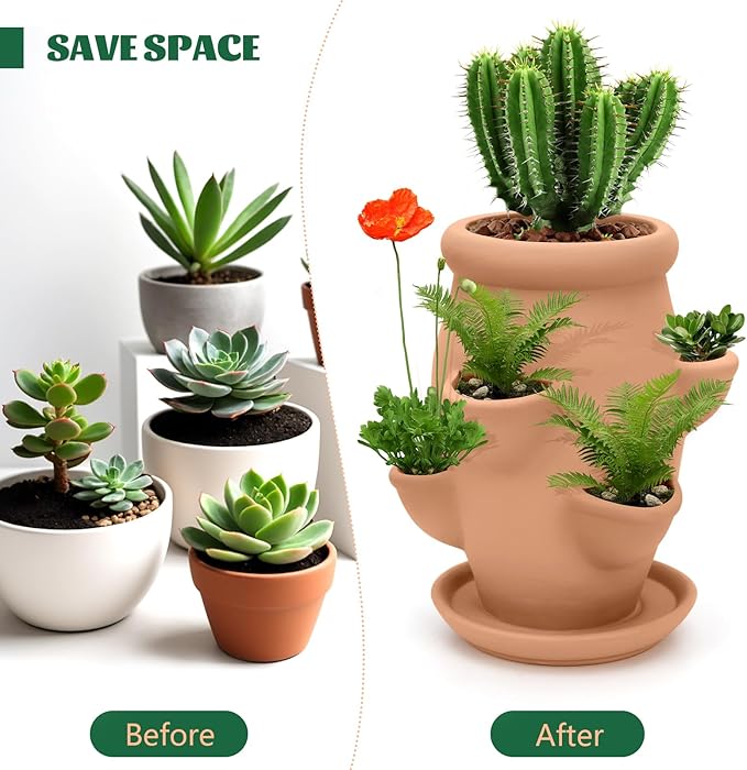 Strawberry Tower Pot Planter,Vertical Multi Pocket Ceramic Strawberry Succulent Planter Tower for Outdoor Plants
