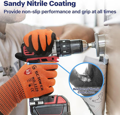Schwer ProGuard Highest Level Cut Resistant Work Gloves PR3326 for Extreme Protection，ANSI A9 Cut Gloves with Reinforced Thumb, Non Slip, Breathable, Durable, Touch-screen, Orange1 Pair（S）