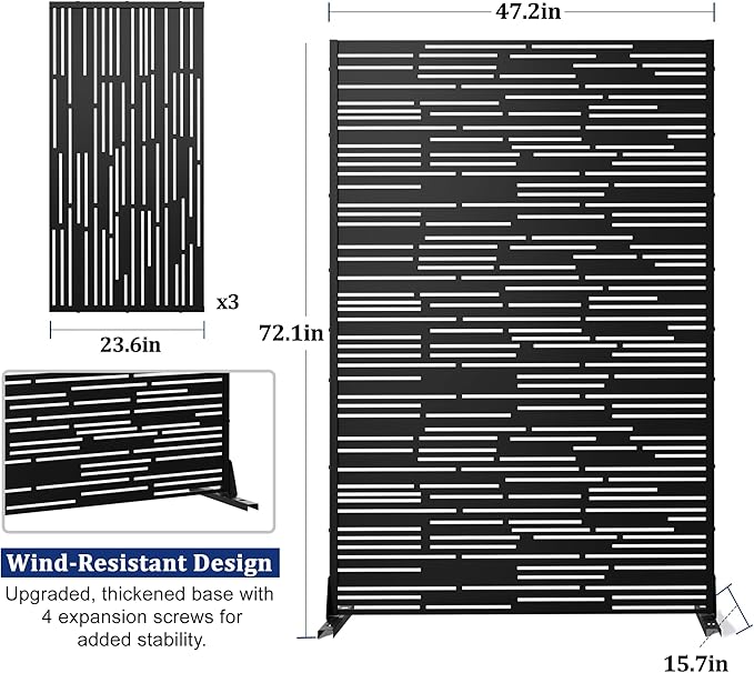 Outdoor Privacy Screen,72" H×47" W Metal Privacy Screen, Freestanding Privacy Fence Panels for Patio