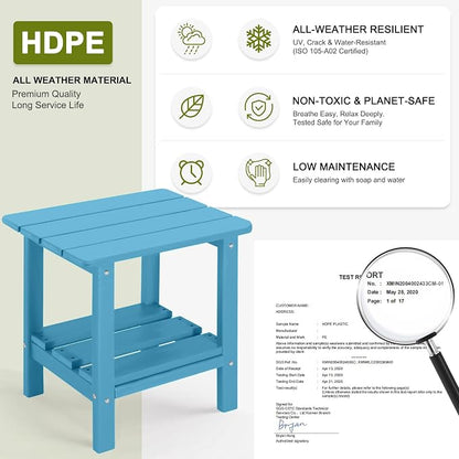 Adirondack Outdoor Side Table, 2-Tier Small Patio End Table, Weather Resistant HDPE Outdoor End Tables for Garden, Lawn, Pool, Beach, Porch, Deck, Backyard - Square, Turquoise