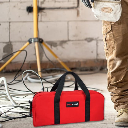 MELOTOUGH Utility Rudded Tool Bag Small Canvas Tool Bag with Zipper Combo Kit-Includes 2 Medium Tool Organizer Bags for Electrician, Plumbing, Gardening, HVAC & More (14 inch,Red&Black)