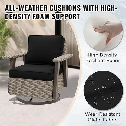 EAGLE PEAK Classic Wicker Patio Bistro Set of 2, Outdoor Patio Furniture with 360° Swivel Rocker Chair and Side Table, Lounge Set for Porch, Deck, or Balcony, Beige/Black