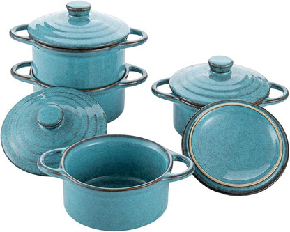 12 oz Mini Cocotte Set of 4, Ceramic Casserole Dishes with Lids & Handles | Reactive Glaze, Individual Baking & Serving, Ideal for Pot Pies, French Onion Soup, Casseroles & Baked Pasta, Oven Safe