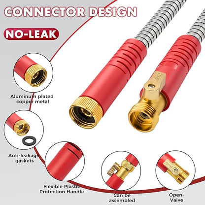 Stainless Steel Garden Hose 50ft, Heavy Duty Water Hose with 10 Functional Nozzles, No Kink, Lightweight and Flexible, Strong and Durable, Suitable for Outdoor,Yard and Lawn