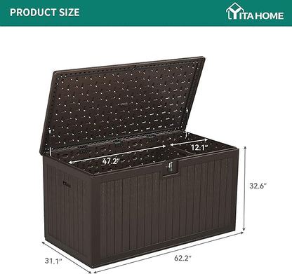YITAHOME 260 Gallon Large Deck Box with Divider & Side Handles, Outdoor Double-Wall Storage for Patio Furniture Cushions, Garden Pool Accessories, Waterproof & Lockable