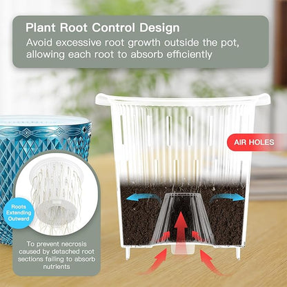 QCQHDU 2-Pack Self Watering Pots, 7.2 Inch Plant Pots with Drainage Holes and Water Filling Port, Plastic Garden Planter for Indoor Plants (Klein Blue)