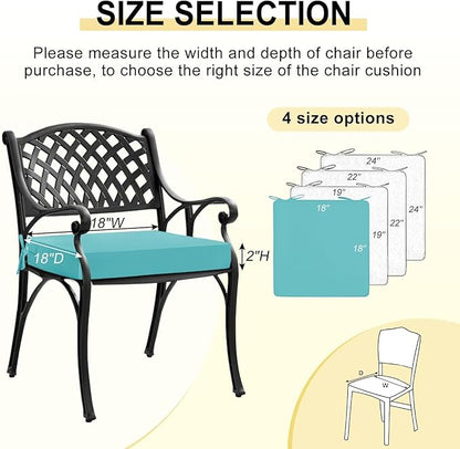 downluxe Waterproof Outdoor Chair Cushions for Patio Furniture, 18" x 18" x 2" Patio Chair Cushion with Adjustable Ties & Portable Handle, Square Outdoor Cushion with Removable Cover, Teal, 2 Pack
