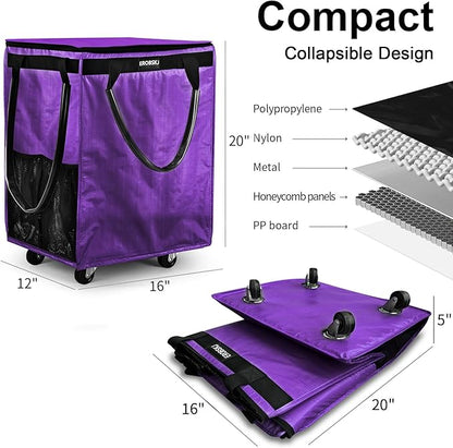 (Medium,Violet) Reusable Grocery Bag on Wheels, 70L Foldable Rolling Tote, Carries Up to 66 lbs Shopping Trolley, Zipper Clouser Shopping Carts for Trips, Laundry, 4 Heavy Duty Wheels and 3 Handles | Bag on Wheels, Foldable