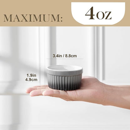 MALACASA Ramekins 4 oz Oven Safe, Small Ceramic Souffle Dishes for Creme Brulee Souffle, Stoneware Custard Cups Ramiken for Baking, Baking Bowls Dipping Sauce Dish Set of 6, Grey, Series RAMEKIN-DISH