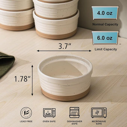 Frewinky Ceramic Ramekins 6 oz Set of 6, Creme Brulee Cups and Sauce Bowls | Six 6 oz ceramic ramekins for creme brulee, pudding, custard, dips and sauces;