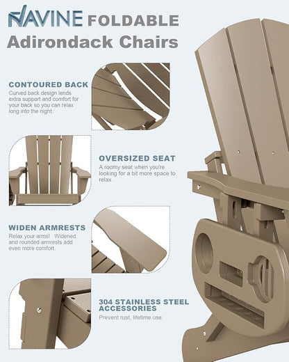 Adirondack Chair Set of 4, HDPE Folding Adirondack Chair with Multifunctional Cup Holder, Weather Resistant Fire Pit Chair for porches, patios, poolsides, Decks.