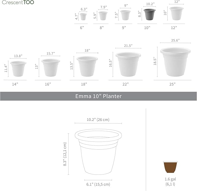 Crescent Too Emma Plant Pot, 10-Inch Terracota (Bag of 12)