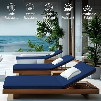 Outdoor Chaise Lounge Cushions for Patio, Lounge Chair Cushions, Waterproof Replacement Seat Pads for Outdoor Furniture (2, Blue, 80"x26"x3")