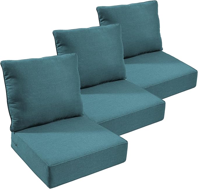 Outdoor Furniture Cushions, 6" Thick Seat Cushions for Outdoor Furniture, Waterproof 22x24 Patio Couch Cushions, Replacement Chair/Sofa Cushion, Include 3 Back & 3 Seat Cushion, Thick/Peacock Green
