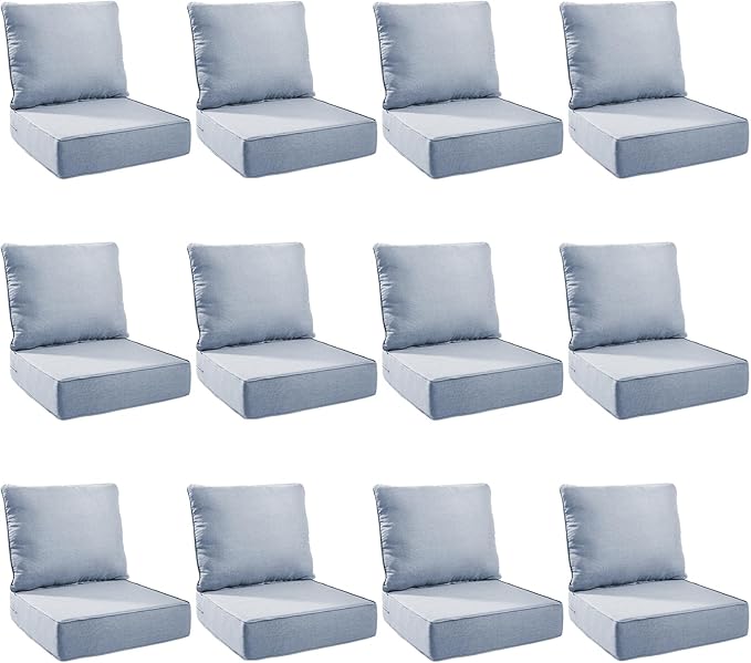 Outdoor Cushion Set for Furniture Patio Furniture, UV Resistant, Water Resistant - 6 Inch Thick Foam Garden Cushions– 24x24 Inch Patio Seat Covers for Chair/Sofa/Couch | Baby Blue | 12-Pack |