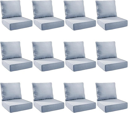 Outdoor Cushion Set for Furniture Patio Furniture, UV Resistant, Water Resistant - 6 Inch Thick Foam Garden Cushions– 24x24 Inch Patio Seat Covers for Chair/Sofa/Couch | Baby Blue | 12-Pack |