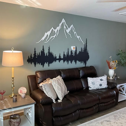 Wita Home Mountain and Forest Metal Wall Art, Wall Mounted Home Decor, Pine Trees and Nature Wall Art for Living Room, Bedroom or Office, Large Outdoor Wall Decor, Nature Christmas Decor (White Mountain-Black Forest, 56x37 inches)