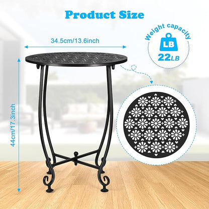 14 Inch Outdoor Metal Side Table, Patio Side Table Weather Resistant Metal Side Table, Small Round Outdoor End Table Plant Stands Table Outside for Patio Yard Balcony Garden Black(Color4-Flowers)