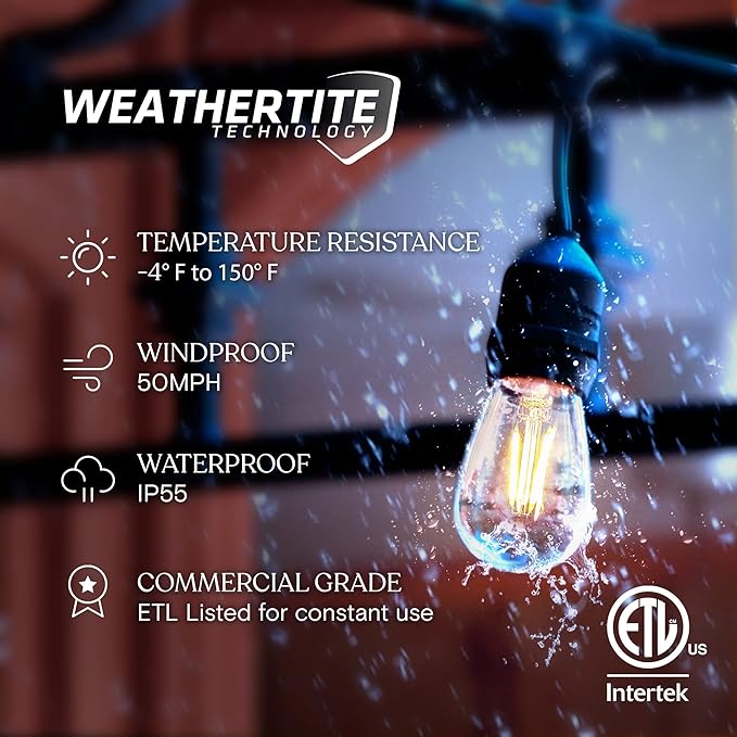 Brightech Ambience Pro - Waterproof LED Outdoor String Lights - Hanging, Dimmable 2W Vintage Edison Bulbs - 48 Ft Commercial Grade Patio Lights Create Cafe Ambience in Your Backyard