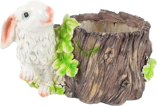 BESPORTBLE Bunny Stump Flower Pot Small Resin Planter for Outdoor and Indoor Gardening Decorative Desktop Ornament Drainage Cute Bunny Design