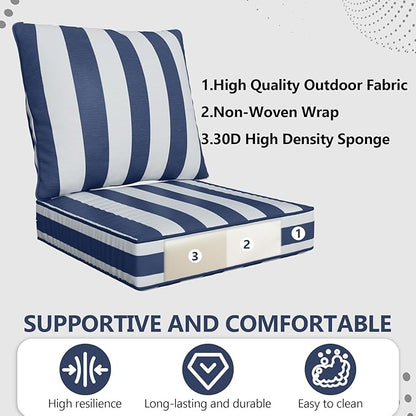 22" x 22" x 6" Outdoor Deep Seat Cushions Set - 2 Set Waterproof & Fade Resistant Patio Furniture Replacement Cushions, Non-Slip Outdoor Cushions Fit Loveseats, Couches, Chairs, and Sofas.