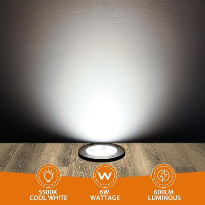 6W LED Landscape Lights, 120V Well Lights IP68 Waterproof 5500k Cool White Outdoor In-Ground Lights for Yard, Garden Patio, Pathway, 12 Pack