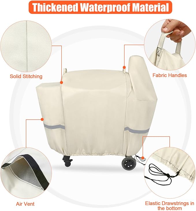 Grill Cover for Pit Boss Pro Series 850, 820 Deluxe/ 820D/ 820FB/ 820D3/ 820SC/ 820XL 820PS1 820CS1 Competition, Sportsman 820 Wood Pellet Grills, Grill Cover with Elastic Drawstrings, Beige
