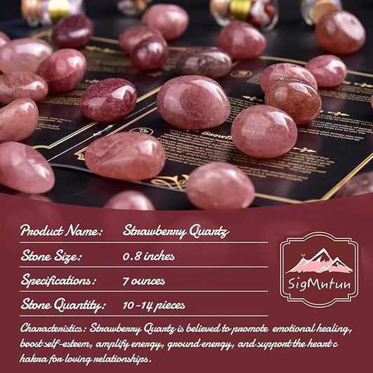 Polished Stone Set Strawberry Quartz Crystals, 0.8" Handpicked Tumbled Gemstones Rocks, Pebbles for Reiki, Chakra, Healing, Home Decor