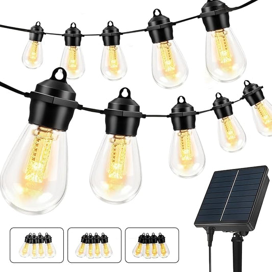 Outdoor Solar String Lights S14, 36FT Patio Lights with 15 LED Bulbs, 3000K Solar Lights Outdoor with Remote & App Control, Solar String Lights for Outside, Camping, Yard, Party Decor, Warm White