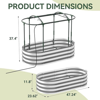 Raised Garden Bed with Self-Watering System, 4x2x1 ft Elevated Planter Boxes Outdoor with Mesh Cover, Oval Galvanized Raised Beds for Gardening,Vegetables,Flowers, Backyard, Patio