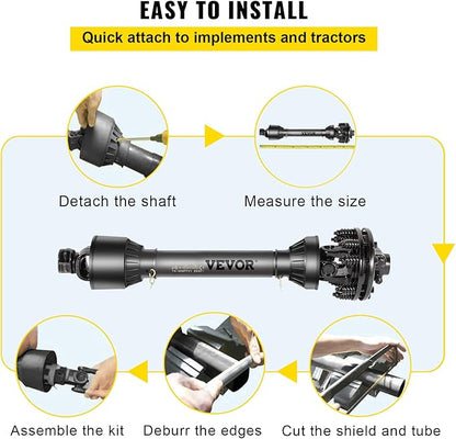 VEVOR PTO Shaft, 1-3/8" PTO Drive Shaft, 6 Spline Both Ends PTO Driveline Shaft, Series 5 Tractor PTO Shaft, 43"-57" Brush Hog PTO Shaft, Black PTO Shaft w/Slip Clutch for Bush Hog/Finish Mower