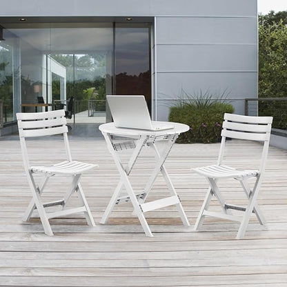 Plastic Folding Bistro Set, 3 Piece Patio Bistro Set, Portable Indoor Outdoor Table and Chairs with Backrest, Foldable Patio Furniture Set for Balcony, Porch, Backyard, Garden,Poolside (White)