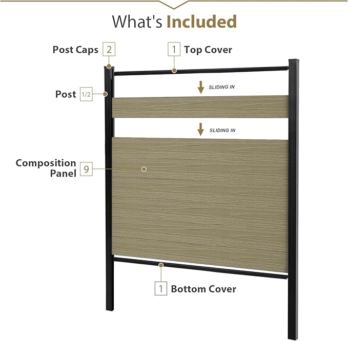 6ft W x 6ft H Outdoor Privacy Fence with Underground Sturdy Alloy Post, Tall Wind Resistant Fence Covering Privacy for Yard Backyard Garden and Swimming Pool(1 Post)