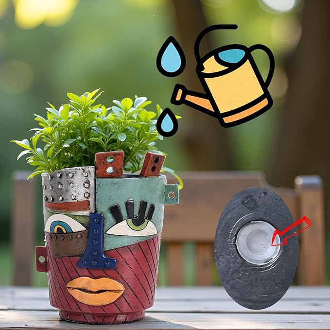 XMGZQ Abstract Cubism Face Planter,Pop Art Sculpture & Vase Decor,Unique Picasso Style Flower Pot,for 4-6 Inch Succulents & Houseplants,Drainage Hole Included,Statement Gift (Industrial)