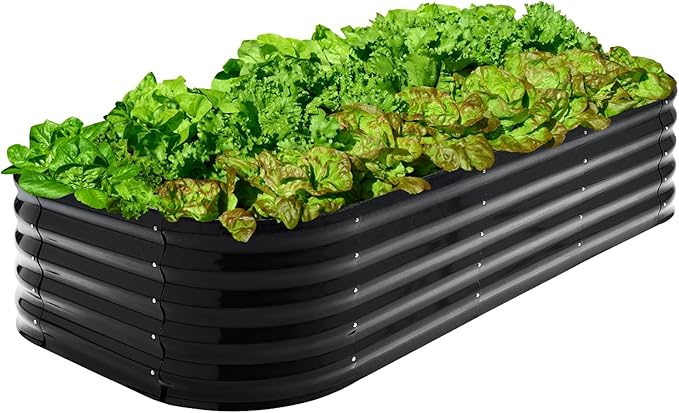17" Tall 8x2ft Black Oval Metal Planter Box for Outdoor Gardening 9-in-1 Modular Galvanized Raised Garden Bed, Heavy Duty Flower Beds, Porch Planters & Expandable Garden Beds Outdoor