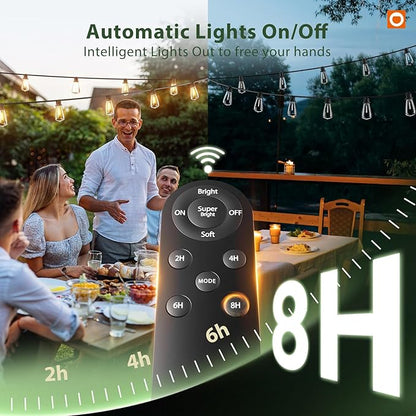 addlon 102FT(96+6) LED Solar String Lights Outdoor Waterproof, 48+4 Shatterproof Edison Bulbs, 3 Modes, Timeable, Dimmable, Outdoor Lights Solar Powered Patio Hanging Solar Lights for Outside Garden