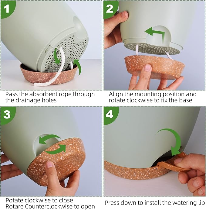 Plant Pots Indoor 7/6.5/6/5.5/5 Inch Self Watering Planters for Indoor Plants with Drainage Hole, Plastic Flower Pots for Succulents, African Violet (Green)