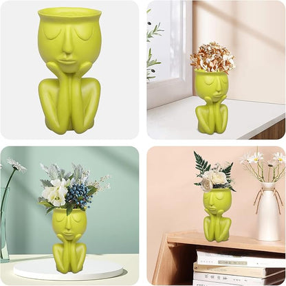 Simple and Creative Decorative Flower Pots, Resin Face Planter Pots, Vase for Small Succulent, Flower Pot Pencil Pen Holder, Minimalist Decorative, Modern Vases for Home Office Shelf Decor (Yellow)