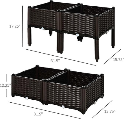 Outsunny 4 Piece Raised Garden Bed with Legs, Planter Box Raised Bed to Grow Flowers, Herbs & Vegetables, Brown